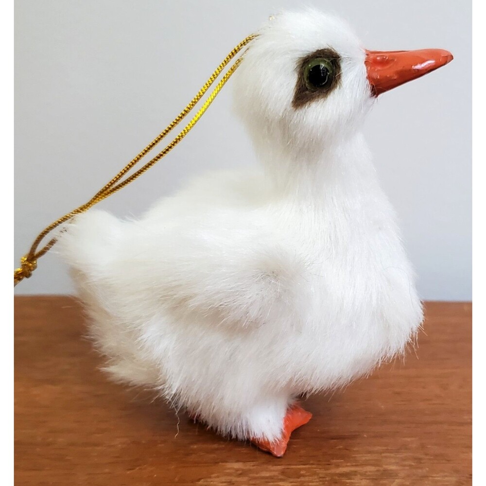Duck Ornament 3.50" Faux Fur Papermache White Orange Realistic World Market?